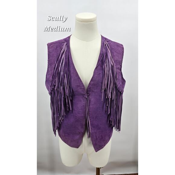 Vintage Western Scully Purple Leather Fringe Vest - Medium - Picture 1 of 5
